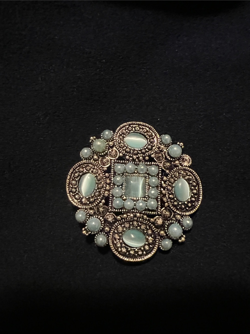 Vintage Blue Stone Filigree Brooch